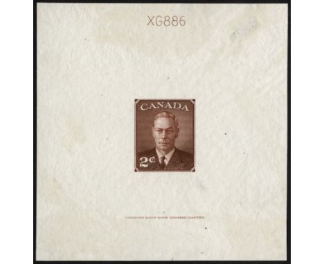 Canada. 1950 2ct without POSTES/POSTAGE, Die Proof in dark red-brown on India paper, 70 x 73mm. XG886 at top and CBNC imprint