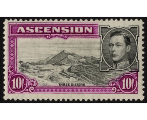 Ascension. 1938-44 10/- perf 13½ mint, R5/4 'boulder' flaw. SG 47 var./CW 13a