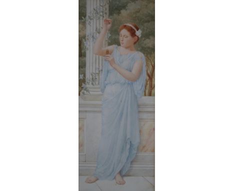 RENE HALL-BOLT. English school, young woman in Grecian dress admiring an amulet 'The Amulet', see verso, signed and dated 191