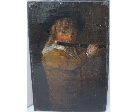CIRCLE OF JOHN CONSTABLE (1776-1837). A portrait study of a young boy playing a flute 'Piper Boy', see label verso, unsigned,