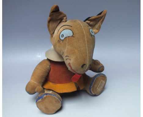 AN UNUSUAL VINTAGE MERRYTHOUGHT BONZO BOOK HORSE CHARACTER PLUSH TOY - CIRCA 1930, articulated head and limbs, label to botto