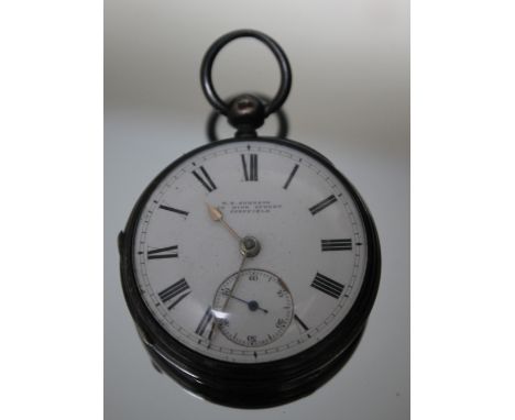 A HALLMARKED SILVER OPEN FACED MANUAL WIND POCKET WATCH, retailed by W.Johnson of Sheffield, Dia 5 cm