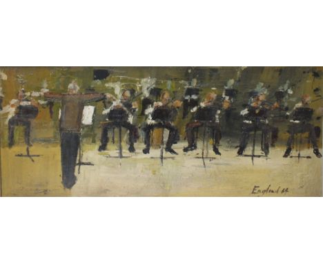 FREDERICK J. ENGLAND (b. 1939). 'Boston Philharmonic Orchestra, Tanglewood Festival, U.S.A.', see verso, oil on board, signed