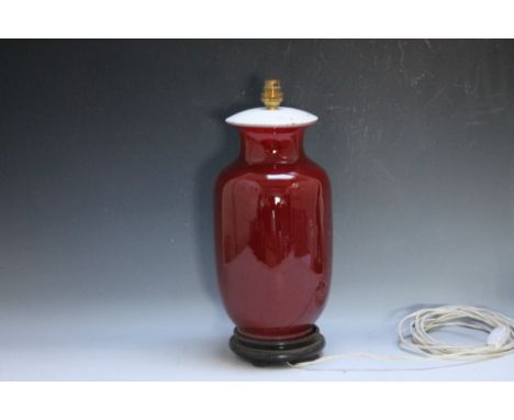 A SANG DE BOEUF TYPE TABLE LAMP, a/f, H 43 cm