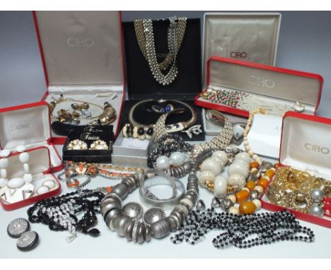 A LARGE COLLECTION OF VINTAGE COSTUME JEWELLERY, comprising various necklace and earring sets, together with two pairs of Chr