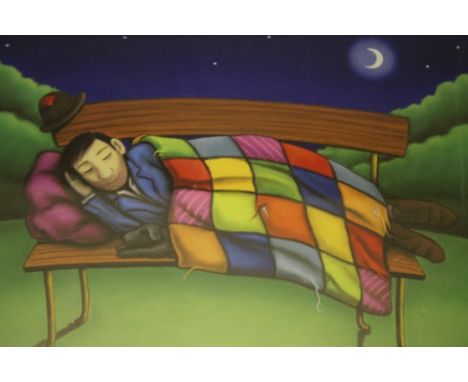 PAUL HORTON. Late 20th / early 21st century study of a man asleep on a park bench  'Sweet Dreams', signed in pencil lower rig