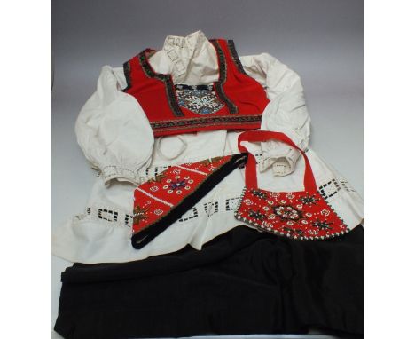 VINTAGE COSTUME - A VINTAGE NORWEGIAN NATIONAL DRESS / FOLK COSTUME, with typical bead embellishment, including vintage blous
