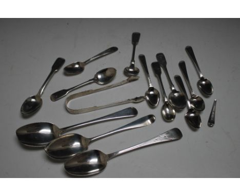 A COLLECTION OF HALLMARKED SILVER FLATWARE, consisting of table spoons, bright cut teaspoons etc, various dates and makers, a