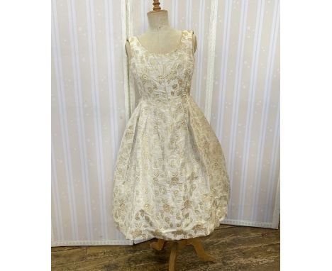 Vintage Frank Usher brocade cocktail dress&nbsp;with a fitted boned inner bodice, very full skirt, stiff petticoat, zip faste