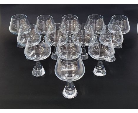 Set of thirteen Holmegaard "Princess" brandy/cognac glasses&nbsp;designed by Bent Severin,&nbsp;the conical foot with an inte