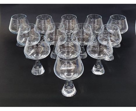 Set of thirteen Holmegaard "Princess" brandy/cognac glasses&nbsp;designed by Bent Severin,&nbsp;the conical foot with an inte