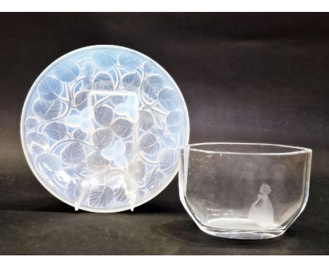 Arrers opalescent glass bowl&nbsp;decorated with hazelnuts amongst leaves, marked to centre, 24cm diameter and an Orrefors by