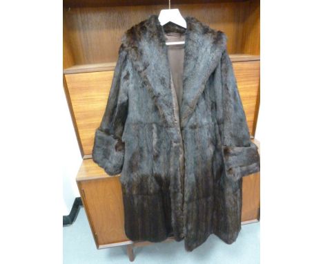 A vintage full length mink coat, broad, deep cuffs