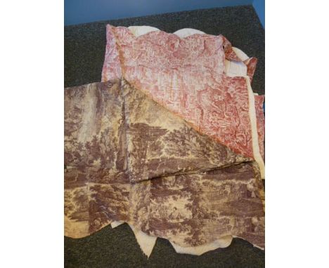 A Pair of pink , quilted 'Toile de Jouy' single bedspreads, with scalloped edges, backed with vintage linen,&nbsp; PLEASE NOT