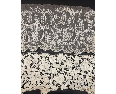 19th century shawl collar&nbsp;probably machine net with Brussels application, circa 1870's, another length of floral net, a 