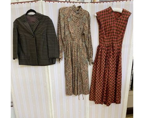 1960's Liberty Origin wool printed paisley dress&nbsp;in autumn colours, button and loop fastening to the front, with label '