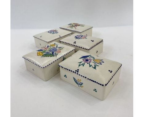 Five Poole pottery rectangular lidded trinket dishes&nbsp;(5)&nbsp;