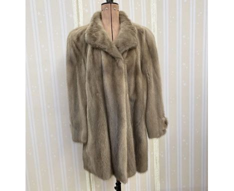 Silver grey mink three quarter length jacket, large with padded shoulders and a vintage fox jacket, size small (2)Condition R