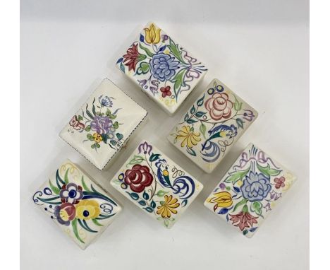 Six Poole pottery rectangular lidded trinket dishes (6)&nbsp;