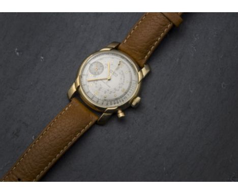 A 1950s Gruen Precision Chrono-Timer 14ct gold cased gentleman's wristwatch, gilt dial with chronographs and subsiduary, 32mm