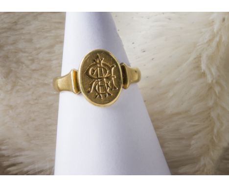 A Victorian 18ct gold signet ring, with monogram to oval tablet, 7.5g and size R 