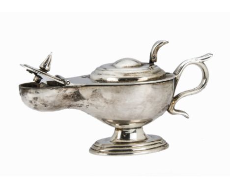 A vintage silver plated table lighter by Dunhill, modelled as a Roman oil lamp, AF does not appear to function