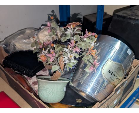A Mercier champagne ice bucket, hand bags, hardstone Chinese tree etc; a&nbsp;Callaway Big Bertha club and another, and a vin