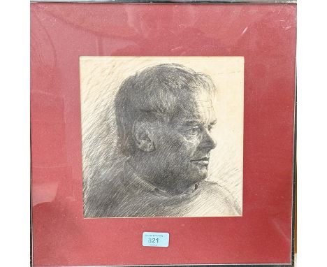 Selwyn Jones, 1928-1998, pencil self portrait, signed to reverse, 23x23cm.