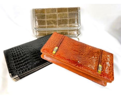 Three 1960's/70's vintage crocodile/snakeskin effect clutch bags