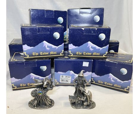The Tudor Mint, Myth &amp; Magic boxed pewter figures: 3178, 3085, Sig 6, 3809, 3185, 3157, CC15, 3184, 3851, and another.