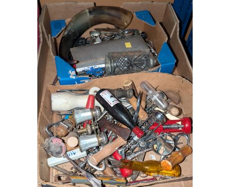 A collection of items inc. mother of pearl opera glasses, corkscrews etc.