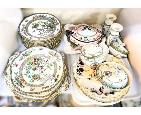 A late-Victorian six-piece trinket set; a selection of decorative pottery including an Indian Tree dessert service, approx. 1