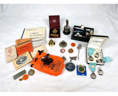 A selection of medals and medallions; six vintage wrist watches and vintage photographic guides to European cities; vintage m