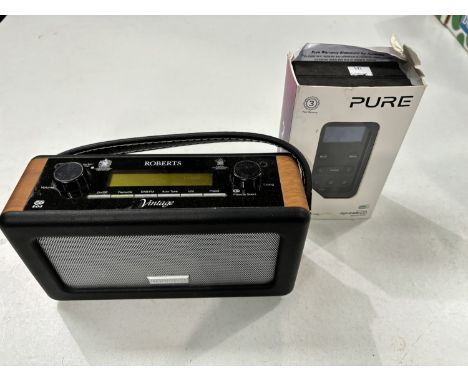 A Roberts "Vintage" radio; a Pure radio, etc.