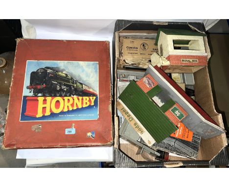 A vintage Hornby boxed tin plate train set and accessories etc.