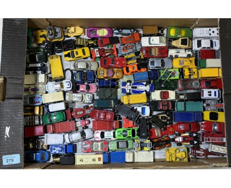 Two boxes of vintage loose diecast vehicles etc. various makes.