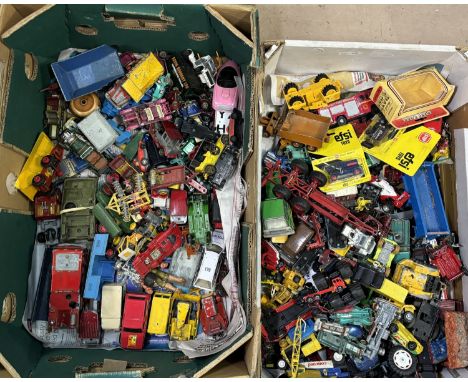 Two boxes of vintage loose diecast vehicles etc.
