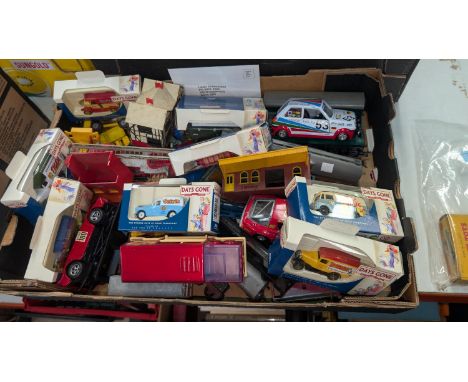 A selection of diecast vintage cars, trains etc.