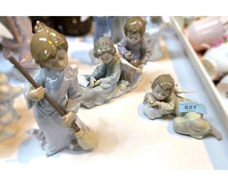 Lladro figures, Angel Care, no. 5727, Sweep Away the Clouds, no. 5725 (no box) and 5728 (no box).