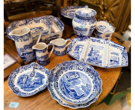Copeland Spode blue and white dinnerware including large 3 sectional hors d'oeuvres dish, large rectangular dish, jugs, dishe