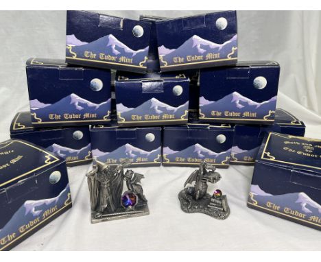 The Tudor Mint, Myth &amp; Magic boxed pewter figures, 14 in total: 3143, 3083, sig 5, 3808 etc.