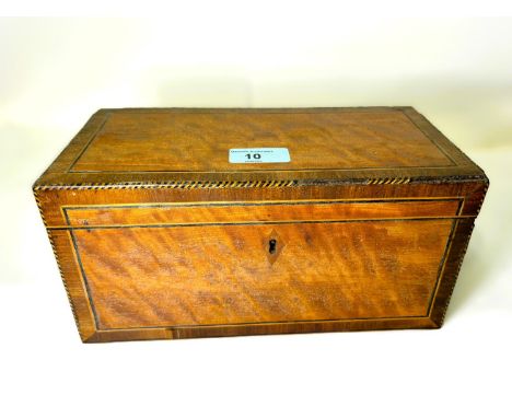 A Georgian inlaid mahogany tea caddy with 3 internal compartments, length 25cm.