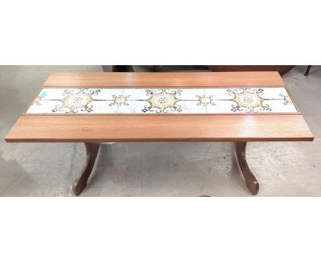 A G-Plan mid century tile top coffee table in light oak finish, length 125cm x 52cm.
