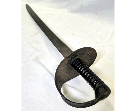 An 1845 pattern Royal Navy cutlass marked with WD broad arrow with crown stamp, single edge blade, length 81.5cm.