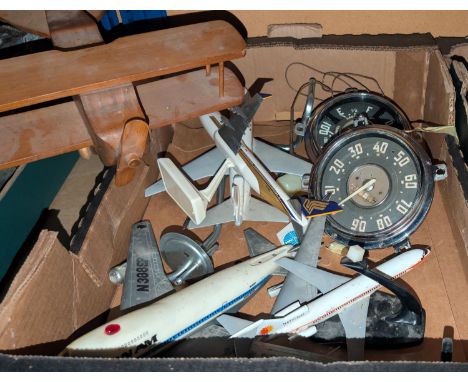 Two 1952 Chevrolet pick up dash board gauges, speedometer and another, a 1969 Dodge Charge duel tank regulator and vintage di