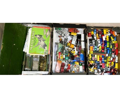 A selection of meccano and vintage diecast vehicles.