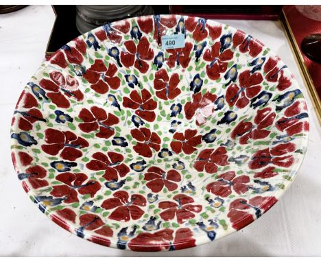 Clive Davies - born 1939 stoneware bowl with floral polychrome glaze CD mark to base, diameter 36cm.