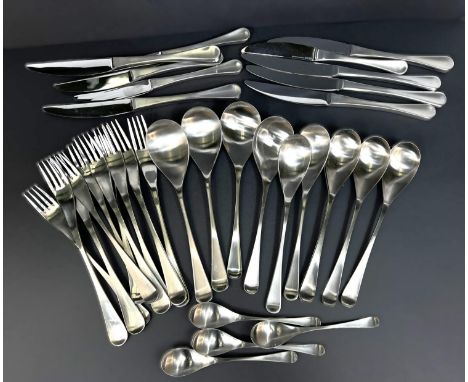 A vintage set of Old Hall stainless steel cutlery.Condition report:Comprises:6 table forks6 dessert spoons4 dessert forks4 te