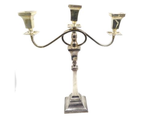 Silver three light candelabra by Britton, Gould & Co, Birmingham 1936, H41cm Condition Report Click here for further images, 