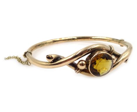 Victorian rose gold citrine hinged bangle, stamped 9ct Condition Report Approx 10.2gmClick here for further images, condition